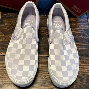 Vans Lavender and White Checkered Slip-Ons